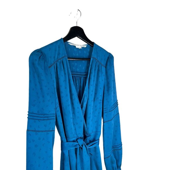 Veronica Beard Blue Miriam Waist Tie Long Sleeve Wrap Midi Dress 4 - Picture 2 of 13